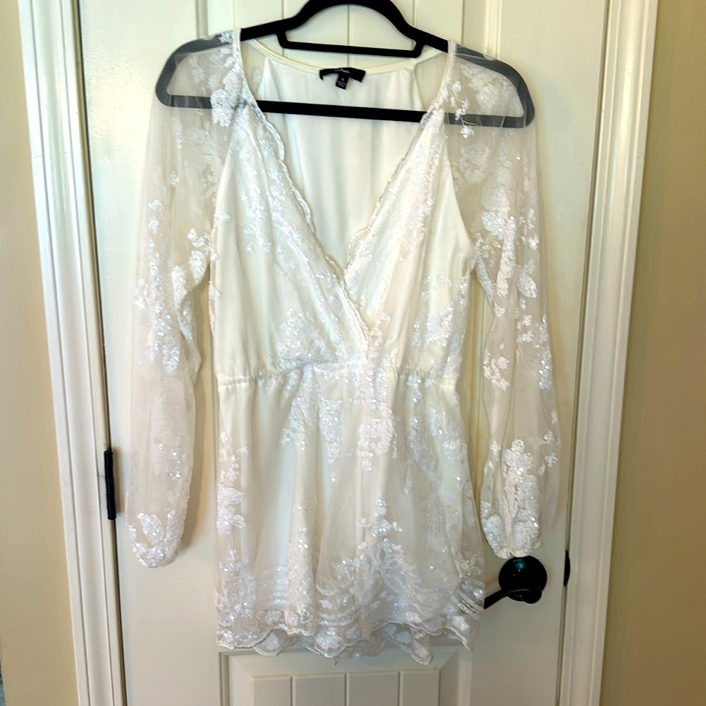 Lulus white lace romper, wore once for wedding festivities! Like new!